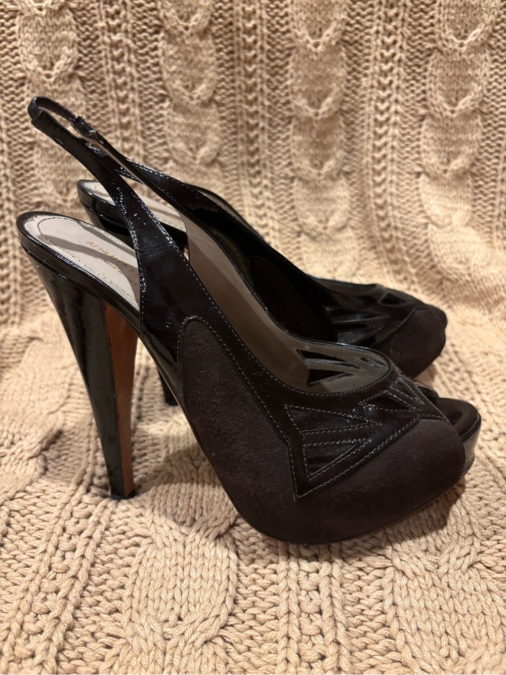 Alberta Ferretti Slingback Peep-Toe High Heels - Dark Brown